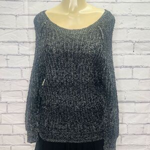 Free People Womens Black White Ribbed Knit Raglan Long Sleeve Sweater Small